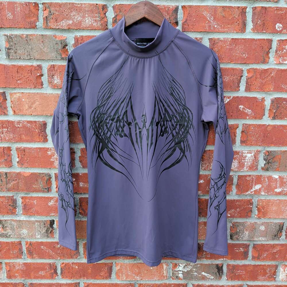 Breathe Divinity Original Mock Neck Long Sleeve Shirt Mens XL Purple Graphic